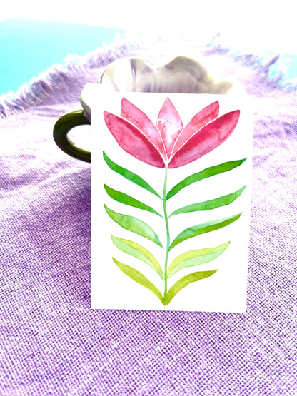 Zen flower - Watercolor stylized lotus flower with green leaves