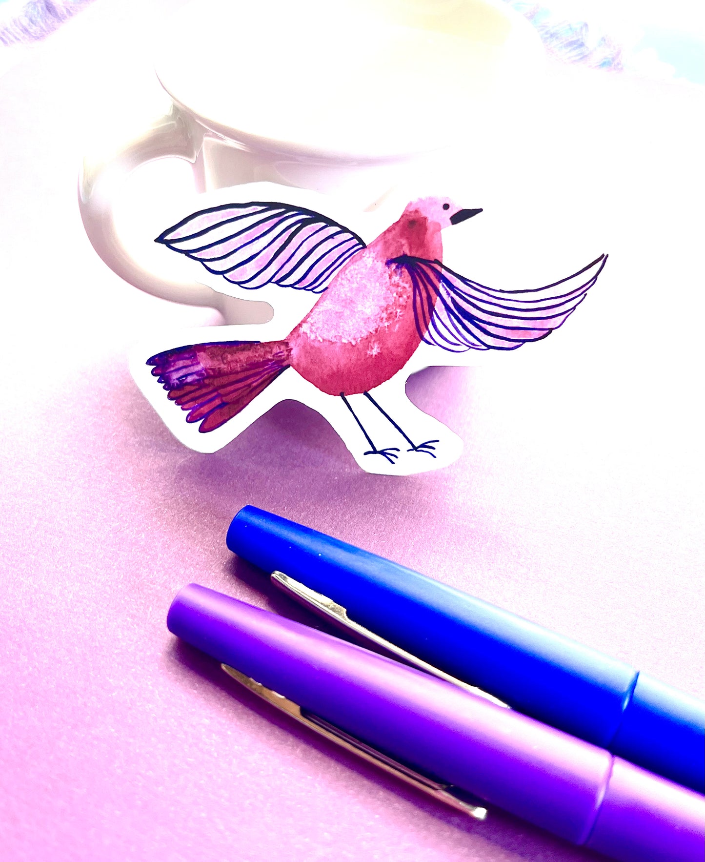 Funky purple bird - watercolor and ink