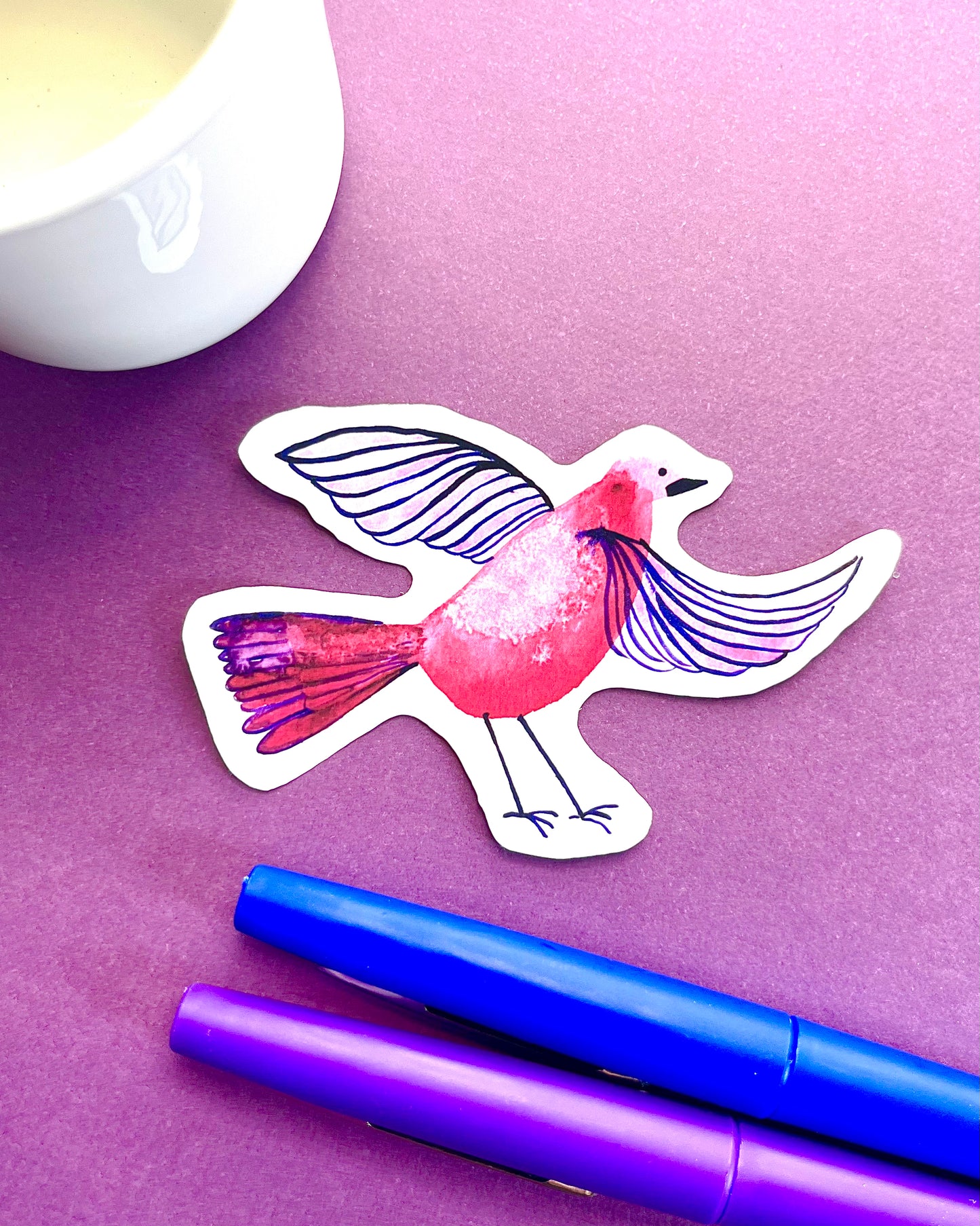 Funky purple bird - watercolor and ink