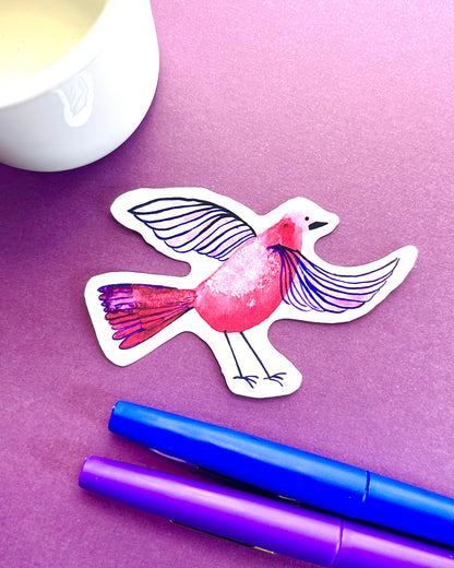 Funky purple bird - watercolor and ink