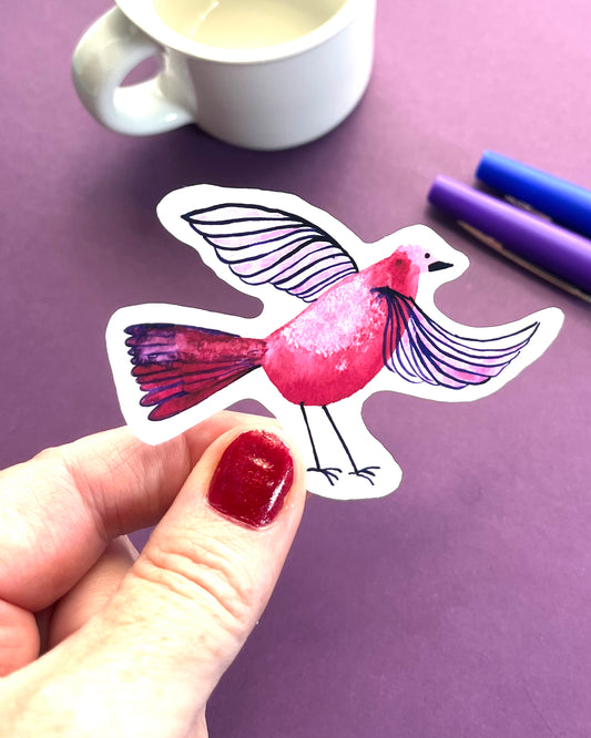 Funky purple bird - watercolor and ink