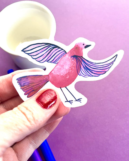 Funky purple bird - watercolor and ink