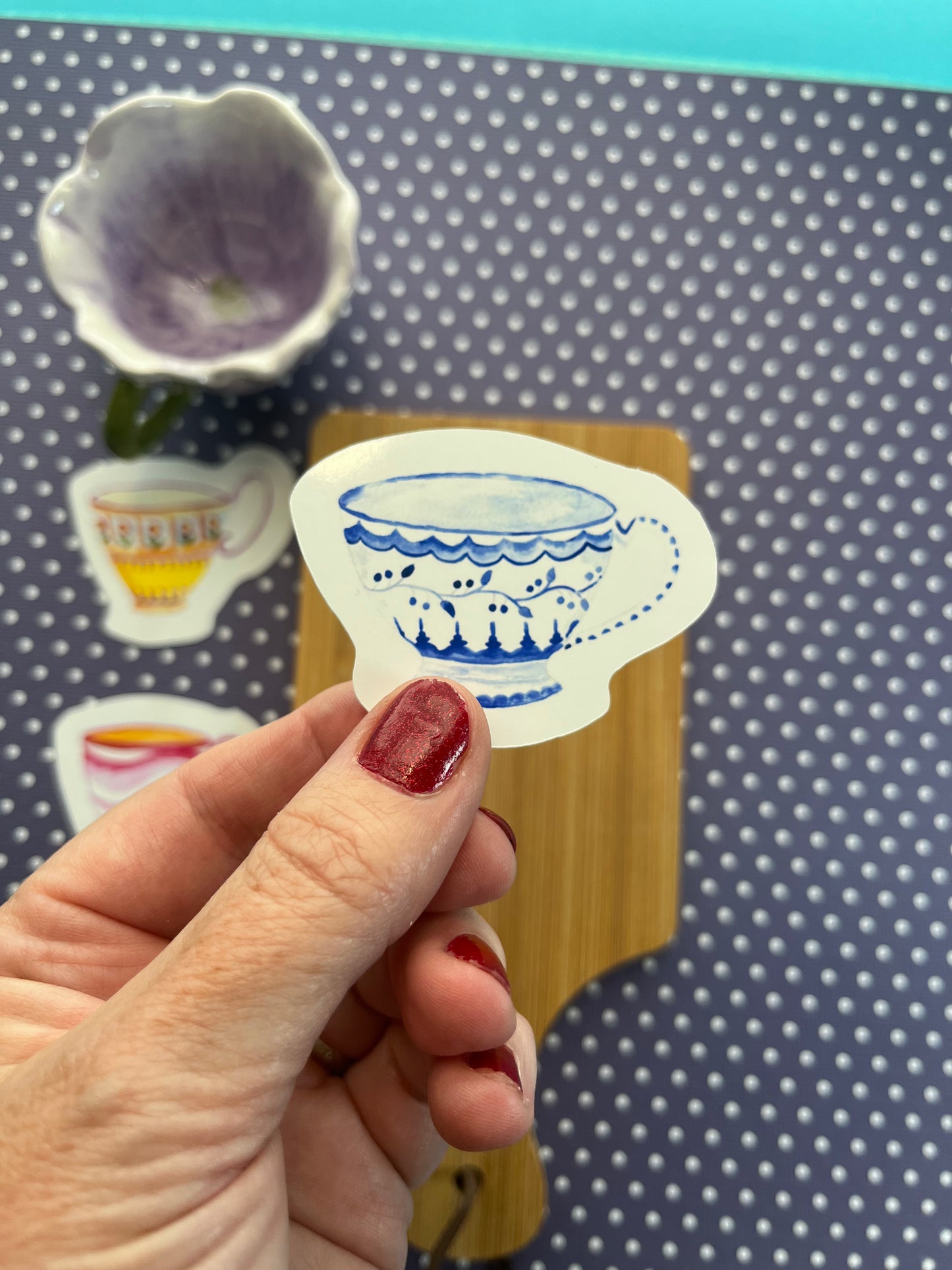 Watercolor Teacup - Traditional Blue and White