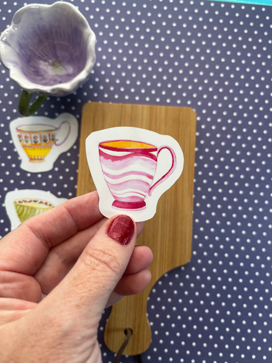 Watercolor Teacup - Red and Pink Swirl