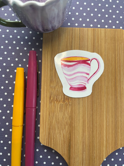 Watercolor Teacup - Red and Pink Swirl