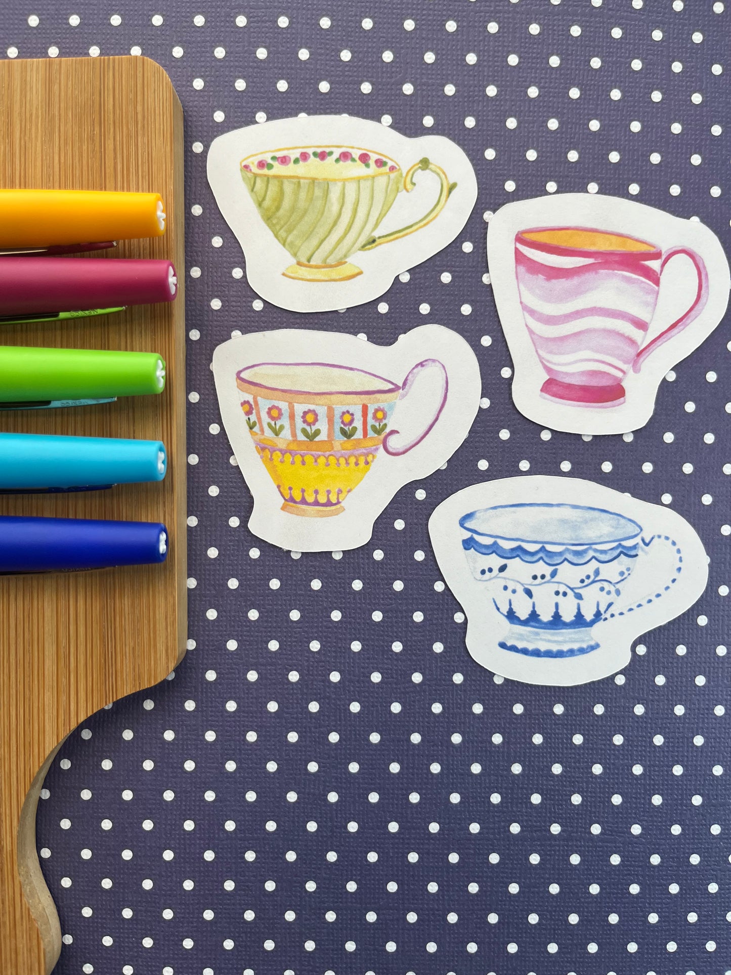 Watercolor Teacup - Traditional Blue and White