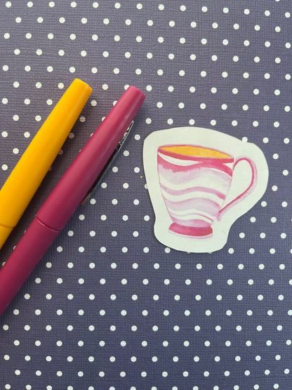 Watercolor Teacup - Red and Pink Swirl