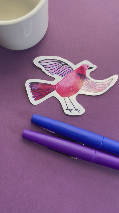 Funky purple bird - watercolor and ink
